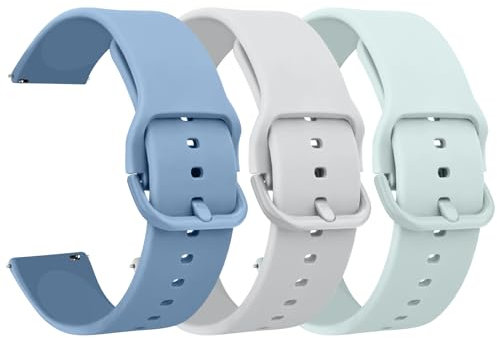 Meliya 3PACK Correas para 20mm Reloj Silicona de Liberación Rápida para Hombre y Mujer,Nuevo Suave Silicona Ajustable Pulseras de Repuesto para 20mm Reloj(Azul avanzado/Plata/Cian claro)