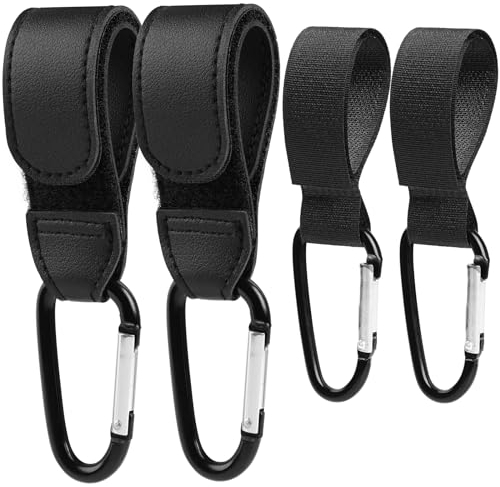 WD&CD Lot de 4 crochets pour poussette, landau avec mousqueton pour accrocher des sacs de courses ou des sacs à langer sur votre poussette ou landau