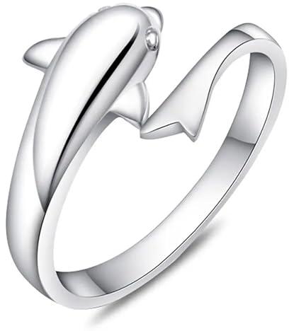 Miniblings Delfin Ring Fingerring Flosse Fisch Definring Silber - Origineller Modeschmuck I Fingerring mit Motiv I verstellbar one Size