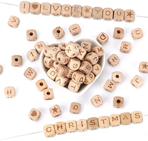 Augshy Holz Buchstabenperlen, 90 Stück Holzperlen mit Buchstaben 12mm A-Z Holzbuchstaben Perlen Würfel Holz Buchstabenperlen für Armbänder Halsketten Schlüsselanhänger DIY Schmuck Basteln