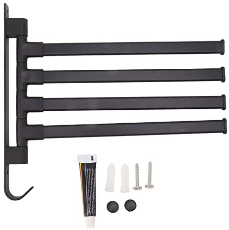Barre porte-serviettes pivotante pour salle de bain - Noir - Barre de suspension d'angle à 4 bras