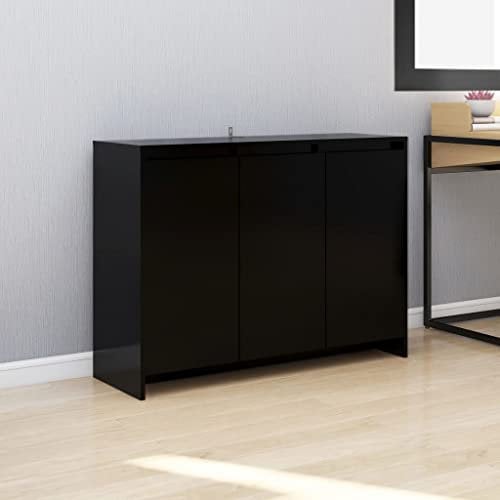 WIFESE Aparador de Bufé Minimalista Aparador de Madera Aglomerada Amplio Espacio de Almacenamiento Mueble Auxiliar Cocina Sala de Estar Entrada Fácil de Limpiar Negro 102x33x75 cm