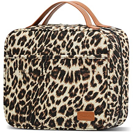 Trousse de toilette de voyage à suspendre, grande capacité, étanche, trousse de maquillage, organisateur de maquillage avec 4 compartiments et 1 crochet robuste pour femme/homme, léopard, Trousse de
