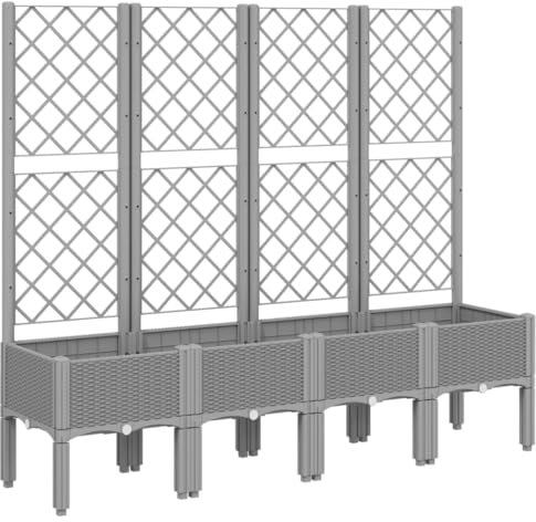 vidaXL Jardinière avec Treillis, Lit Surélevé, Bac à Fleurs, Pot de Plantes, Boîte à Fleurs Jardin Patio Terrasse Extérieur, Gris Clair PP