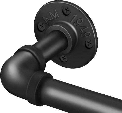 PUWOWYE Barra de Cortina Negra, Barra Cortinas Extensible Industrial, Barra Extensible Cortina de 25 mm de Diámetro, Barra de Cortina para Montaje en Techo para Ventanas, 80-220cm