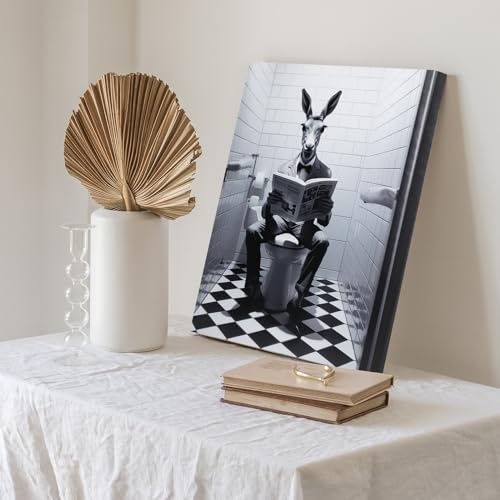 JBER Känguru Leinwand Gemälde Wandkunst, geeignet für Badezimmer Dekoration, Poster Home Decor, lustige Tier Dekoration, gerahmt, 40 X 30cm
