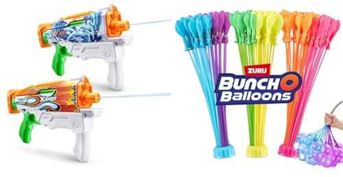X-Shot Water Fast-Fill Skins Hyperload (2 Pack), mailbox,White & Tropical Party Bunch O Balloons 100 plus Rapid-Filling Self-Sealing Water Balloons, Foilbag (3 Stems)