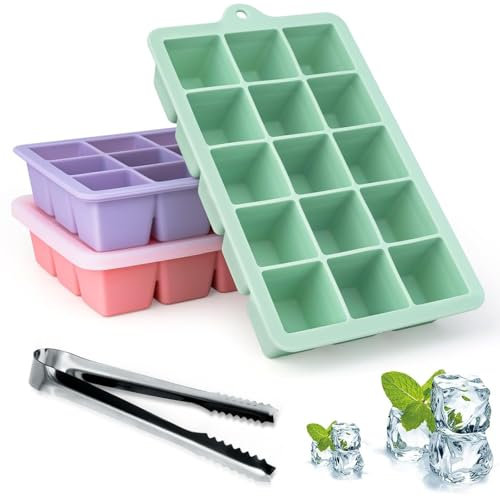 Eiswürfelform mit Deckel - 3 Stück Eiswürfel Form Eiswürfelformen Silikon Eiswürfelbehälter BPA Frei für Wasser, Getränke