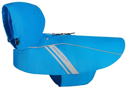 VIVAGLORY Wetoff Hunderegenmantel, Regenmantel Hund für Winter, Hunderegenjacke, Wasserdicht & Reflektierend Gefütterter Regenschutz, L, Blau