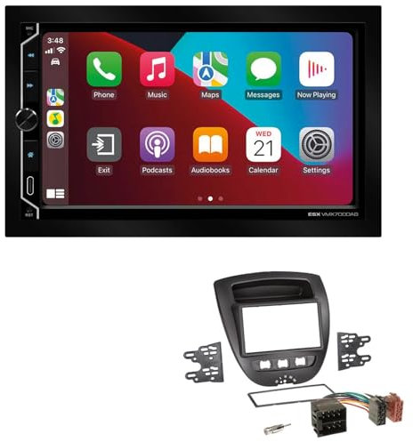 ESX VMX700DAB 2-DIN Autoradio kompatibel mit Wireless Apple CarPlay Android Auto Bluetooth DAB+ passend für Toyota Aygo 2005-2014 schwarz