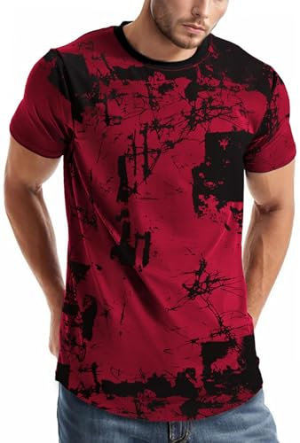 comefohome Mens T-Shirts Graphic Fashion Tshirt UK Casual Short Sleeve Tee Tops Hipster Hip Hop T Shirts Cool Shirt Red 3XL