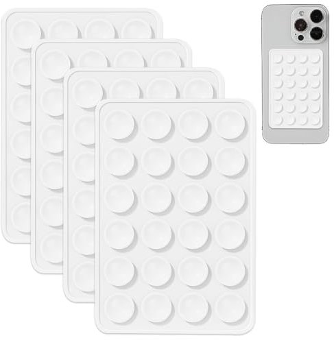 WeddHuis 4 Piezas Soporte de Silicona para Móvil, Ventosa Doble Cara para Todos los Modelos de Teléfonos, Transparente, Antideslizante y Versátil