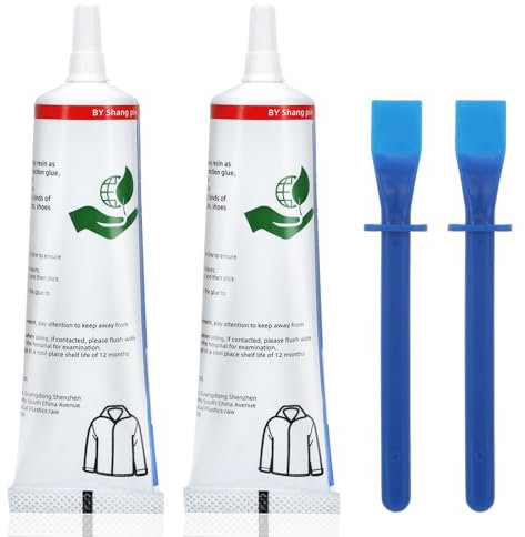 2 Stück Textilkleber Extra Stark, 60ml Transparenter Kleber für Stoff, Stoffreparatur-Nähkleber mit Leimauftragswerkzeug, Textilkleber Waschmaschinenfest für Alle Stoffe, Flanell, Denim, Polyester