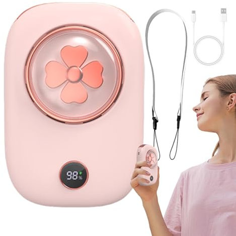 Portable Neck Fan, MiniHangable Fan, Personal Fan with Lanyard, Digital Display Hangable Fan with Lanyard Portable Three-Speed Neck Fan for Summer 12.3*8.3*4.3cm/4.84*3.27*1.69in White, Green, Pink