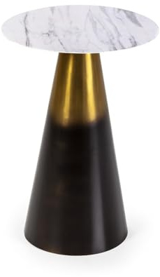 MESA AUXILIAR 34X34X49 MARMOL ARTIFICIAL BLANCO/METAL DORADO/NEGRO