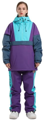 Set di tuta da sci per uomo e donna, super calde e spesse, giacche da sci e snowboard, viola, L, Viola, L