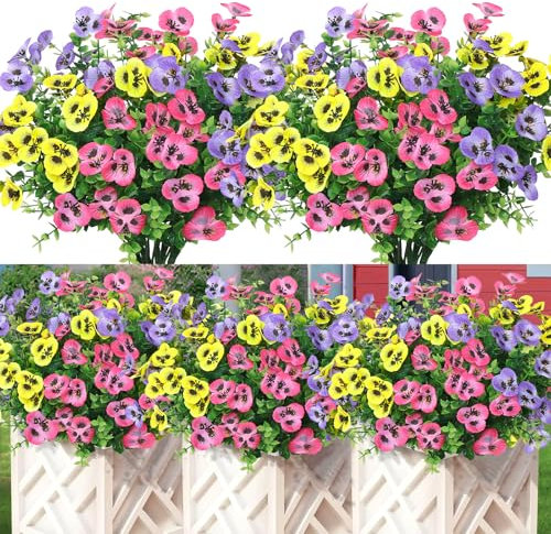 DEMIUKO 9 paquetes de flores artificiales para exteriores, resistentes a la intemperie, para balcón, plantas, plantas artificiales, seda, flores falsas, ramo para colgar balcón, jardín, ventana