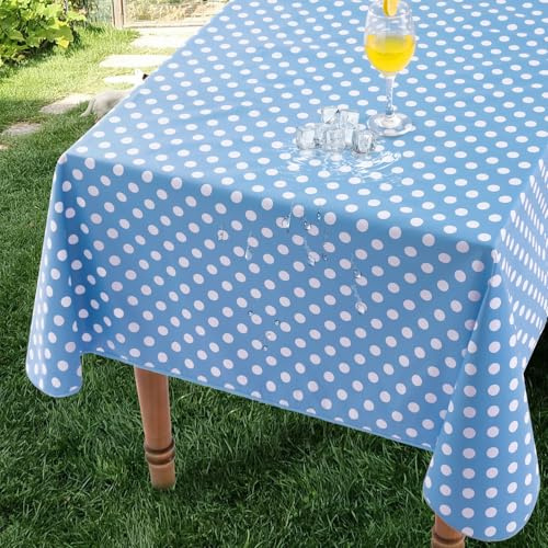 Romanstile PVC Table Cloth wipe clean Blue Polka Dot rectangular Oil table cloths,waterproof tablecloth,Oilcloth for Birthday Party Outdoor Picnic Camping Garden Summer Spring Children,55x78 inch