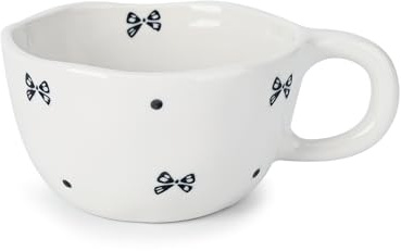 Koythin Ceramic Coffee Mug, Handmade Hot Chocolate Mugs, Cute Cup for Girl Women, Aesthetic Tea Milk Cup with Handle, 8.5 oz/250 ml for Latte, Cocoa, Office, Home (Black Small Bow)