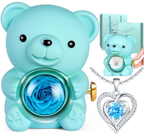 Orso di Rosa Eterna con Collana Personalizzata, Orsetto Rosa Eterna Stabilizzata, Regalo San Valentino per lei, Idee Regalo Donna Compleanno, Regalo Natale per Moglie Mamma Fidanzata, Anniversario