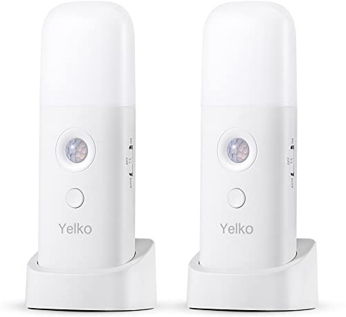 YELKO Motion Sensor Night Lights, Rechargeable Nightlights Battery Operated, Dimmable Table lamp with 5 Levels Brightness Adjustable, Cordless Dimmable LED Nursery Lighting for Home(Cool White 2Pack)