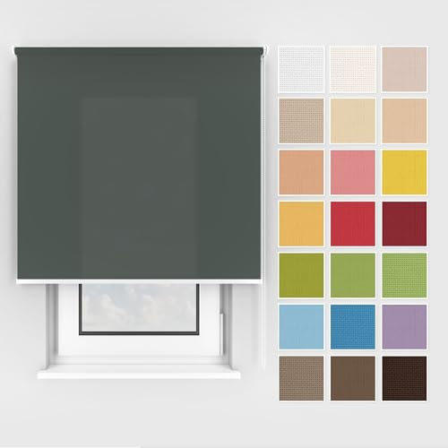 Estika Rollo mit Bohren Deckenmontage und Wandmontage, Breite: 70 cm, Höhe: 220 cm, Farbe: Dunkelgrau, 25 Stoff Farben, Fenster rollos für innen, Sichtschutz für Fenster und Balkontür