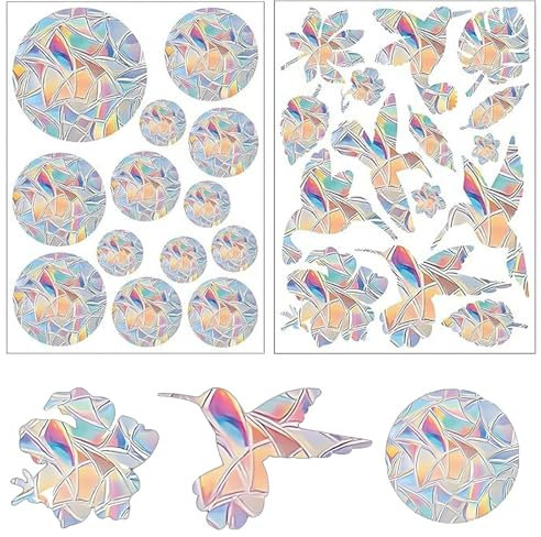 28 Piezas Redondo Pegatinas Anticolisión para Ventanas,Pegatinas Cristales Ventanas,Adhesivos Decorativos con Prisma de Arcoíris, Protección para Aves