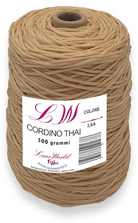 Cordino Thai LaneWorld 500g, Cordino per Borse, Fa da te, Filato per Uncinetto, Disponibile in Vari Colori anche glitterato, confezione da 1-3-5 Pezzi (1, csw2)