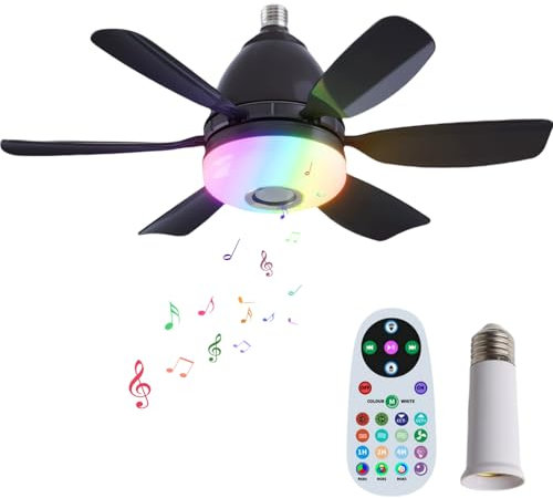 Swoolfe Ceiling Fans with Lights and Remote,32W RGB Ceiling Fans with Lights, LED Ceiling Lights for Bedroom, 47CM Infinite Dimming Fan Light,Equipped with Bluetooth Speaker (Black)