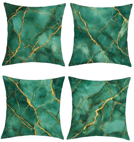 Joymaison Kissenbezüge 45x45 cm 4er Set Marmor Dunkelgrün Gold Dekorative Kissenbezug Moderne Abstrakt Marmor Muster Deko Kissenhülle für Sofa Couch Schlafzimmer Wohnzimmer