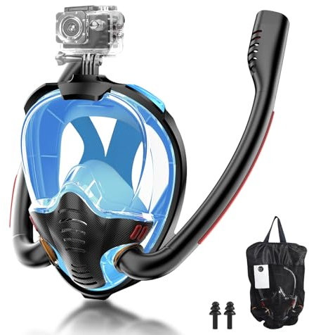 Máscara de Buceo, Máscara Completa Segura de CO2 para Mascara Snorkel Adulto Completa para Apnea, Natación y Buceo (Negro/Azul, L/XL)