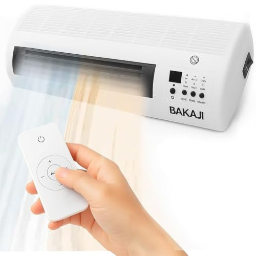 BAKAJI Ventilatore a Parete Mono Split, Ventilazione Leggera a Muro per Estate, Stufa Aria Calda per Inverno, Potenza Massima 2000W, Display Led e Funzione Timer 24H, Silenzioso adatto x casa ufficio
