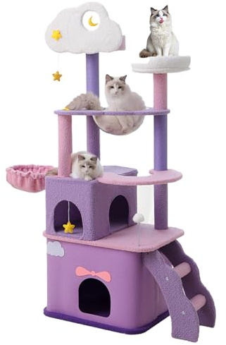 Arbre à Chat Nuage avec Griffoir et Petite Echelle, Grand Arbre a Chat avec Hamac et Condo, Maison de Jeu pour Animaux Peu Encombrante