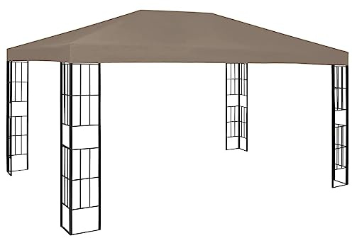 QJBSAVVA Gartenpavillon 4x3 m Taupe aus Stahl & Robustes Material mit dekorativen quadratischen Details leicht Faltbarer Grillpavillon für Terrassen Garten und Campingevents