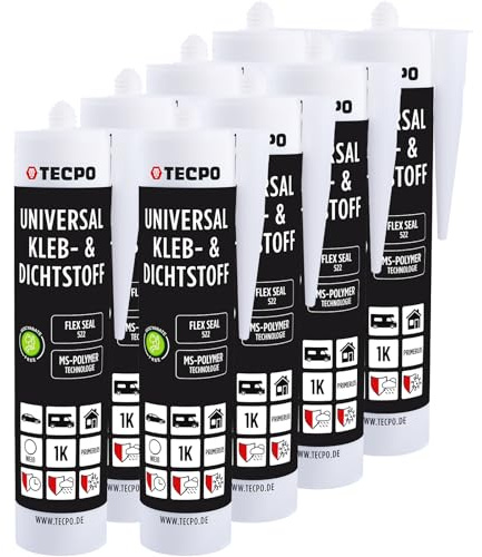 TECPO Universal Kleb- und Dichtstoff MS-Polymer 8x 480g weiß Flex Seal 522 elastisch, silikonfrei, lösemittelfrei, Auto Wohnmobil Bau Industrie Innen und Außen