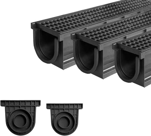Natotela 3m Entwässerungsrinne mit HDPE-Abdeckrost Bodenrinne Ablaufrinne Entwässerungssystem für Garten Terrasse Schwimmbad - Langlebig rutschfest Begehbar A15 - für KG-Rohr DN110