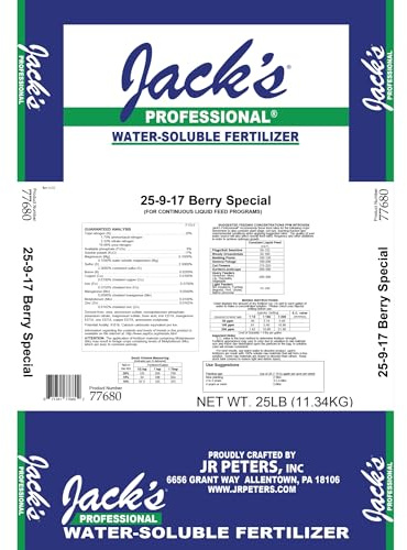 Jack's Professional 25-9-17 Berry Special Water-Soluble Fertilizer with Micronutrients for Blooming and Fruit Set in Plants Grown in Continuous Liquid Feed Programs, 25lbs