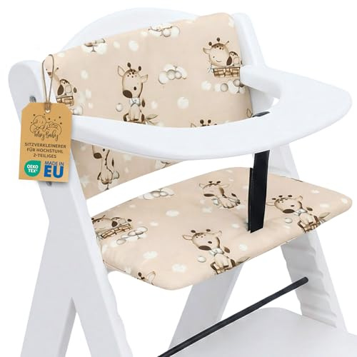 Sitzverkleinerer für Hochstuhl Baby Sitzkissen Stuhl 2-teilig - Kinder Sitzauflage für Hauck und Stokke Kinderhochstuhl High Chair Cover für Treppenhochstuhl und Babystuhl Oeko-Tex Giraffen