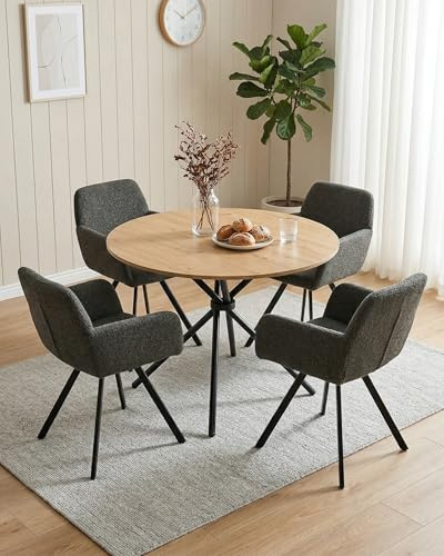 Ginhow Juego de mesa de comedor redonda de 100 cm con 4 sillas de comedor giratorias, mesa de comedor redonda con sillas, color gris con 4 sillas, juego de mesa y sillas para comedor y cocina