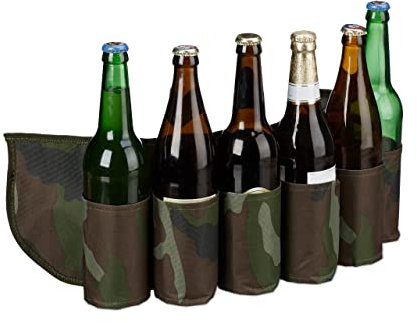 Relaxdays 2 x Biergürtel Sixpack, für je 6 Dosen & Flaschen, 0,2-0,5 l, Bierhalter Gürtel Camouflage, verstellbar, grün/braun