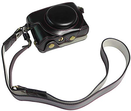 Vollschutz Bottom Opening Version Schutz PU-Leder Kameratasche Tasche für Canon PowerShot G5x Mark II mit Schultergurt Schwarz