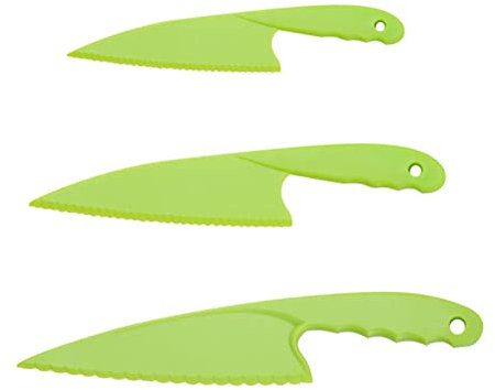 Cheeroyal 3Pcs Plastic Kitchen Knife Set, Safe Colorful Nylon Kitchen Knives for Kids, for Lettuce Salads, Cakes or Fruit (Green)