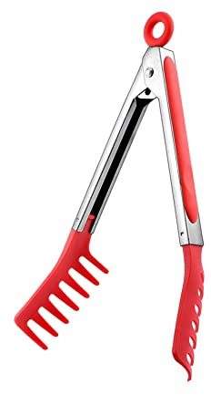 Pince à pâtes en acier inoxydable rouge, grande pince à spaghetti en acier inoxydable de 33 cm, prise en main confortable, ustensile de cuisine pour nouilles, ustensiles de cuisine et de pâtisserie