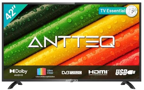 Antteq AB42D1 Fernseher 42 Zoll (TV 107 cm), Dolby Audio, LED, Triple Tuner DVB-C / T2 / S2, CI+, HDMI, Mediaplayer per USB, digitaler Audioausgang, incl. Hotelmodus