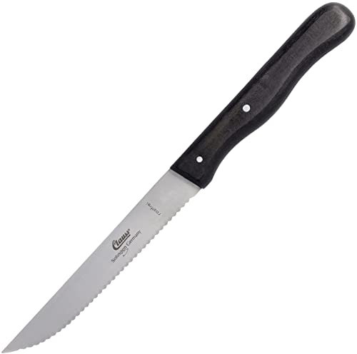 Clauss Vespermesser aus Solingen, Tomatenmesser mit ergonomischem Holzgriff aus Buche in schwarz und doppelten Nietstiften, Sägemesser mit scharfer gezahnter Klinge, 23 cm, CL-20006