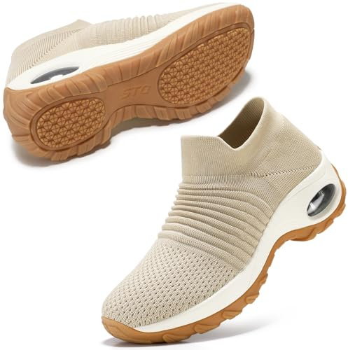 STQ Trainers Women Walking Shoe with Memory Foam Intellectual Nude UK 8