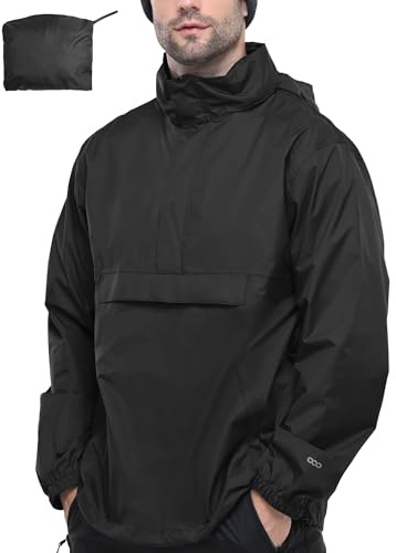 33,000ft Men's Pullover Rain Jacket Waterproof with Hood Lightweight Packable Raincoat Windbreaker for Golf Travel