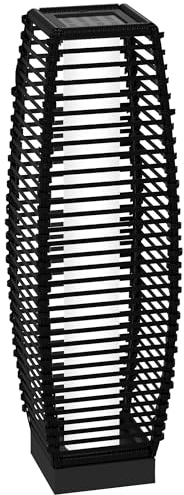 Outsunny Lampadaire d'extérieur solaire lampe de jardin sur pied en résine tressée luminaire LED de jardin en acier marche/arrêt automatique dim. 20L x 20l x 68H cm noir
