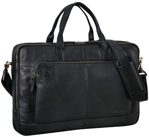 STILORD 'Timothy' Elegante Borsa Ufficio Pelle Borsa PC 15.6 Pollici a 17 Pollici Vintage Ventiquattrore Uomo Borsa da Lavoro Donna Vera Pelle, Colore:nero