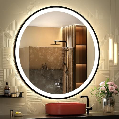 GANPE LED Sensor Spiegel, Runder menschlicher Körper Induktion Kosmetikspiegel, Beleuchtet Dimmbar Anti-Beschlag IP44 Wasserdicht Badezimmer Wandmontagespiegel (90 cm)